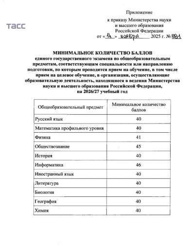 Минобрнауки утвердило минимальные баллы ЕГЭ для поступления в вузы: